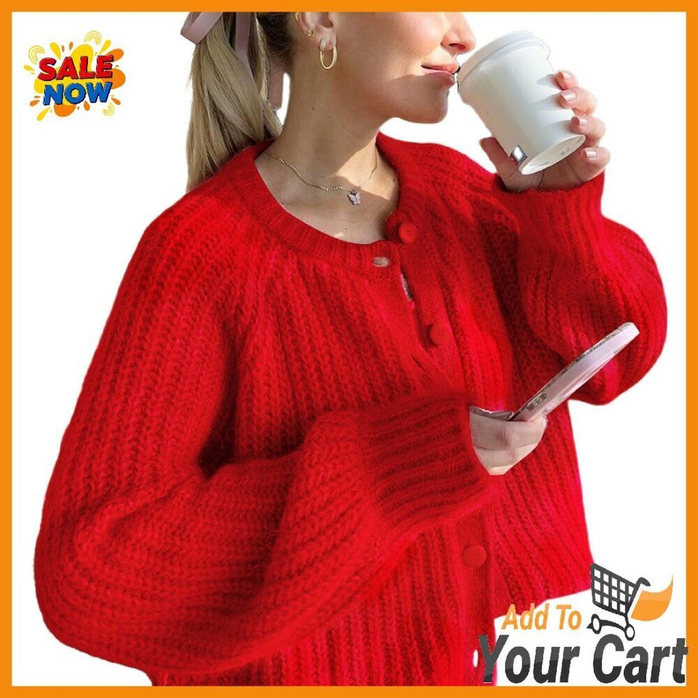 Chunky Knit Open Front Cardigan Sweater Long Sleeve Loose Fit